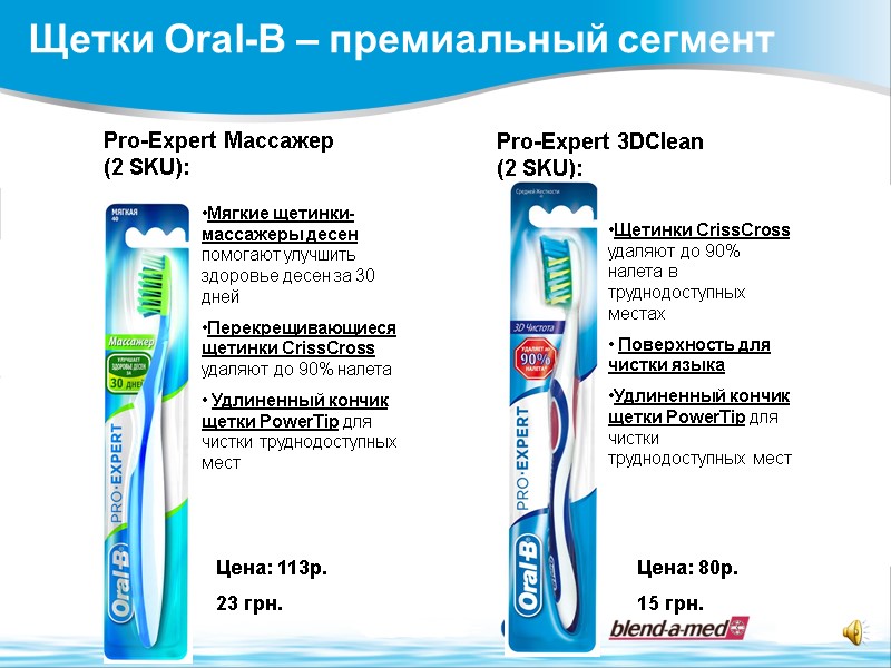 Щетки Oral-B – премиальный сегмент  Pro-Expert 3DClean (2 SKU):  Щетинки CrissCross удаляют